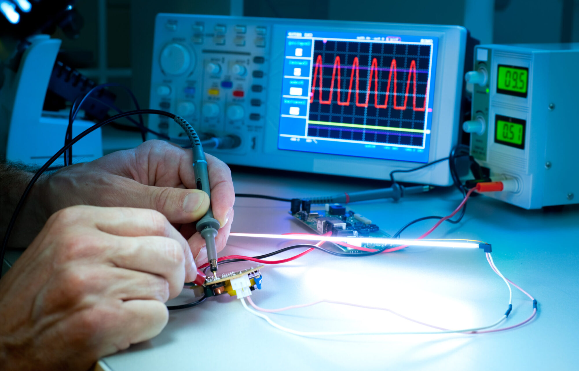 An oscilloscope (informally a scope) is a type of electronic test instrument that graphically displays varying electrical voltages as a two-dimensional plot that helps in electronic repair work